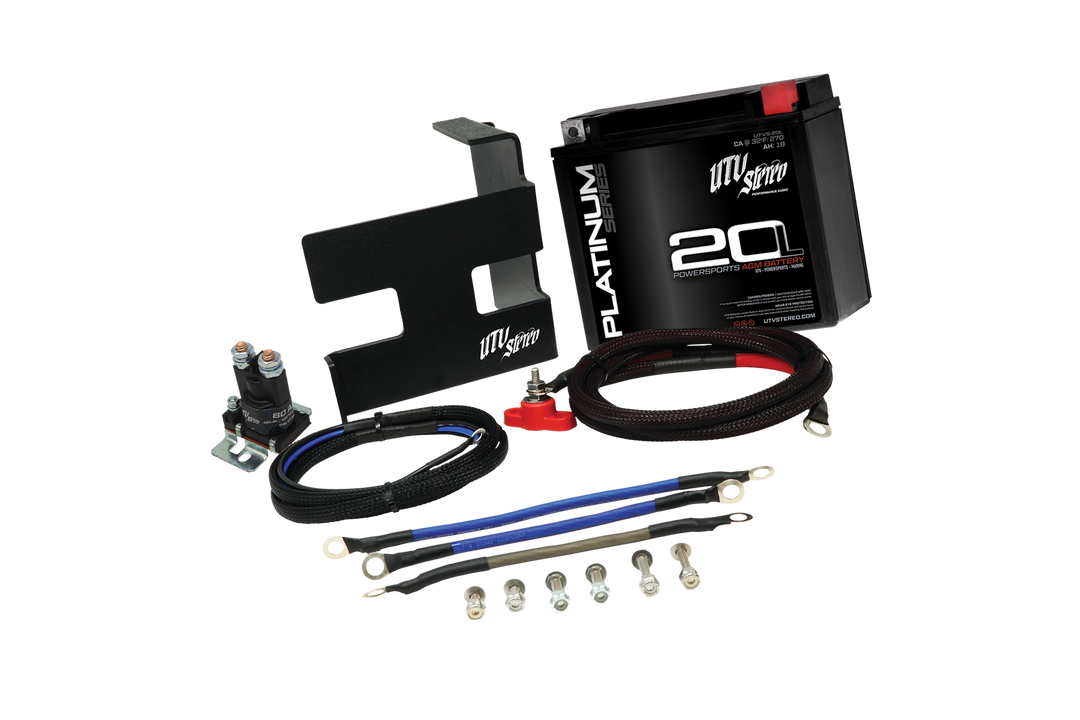 UTV Stereo Can-Am X3 second battery kit with battery, mounting bracket, wiring and isolator